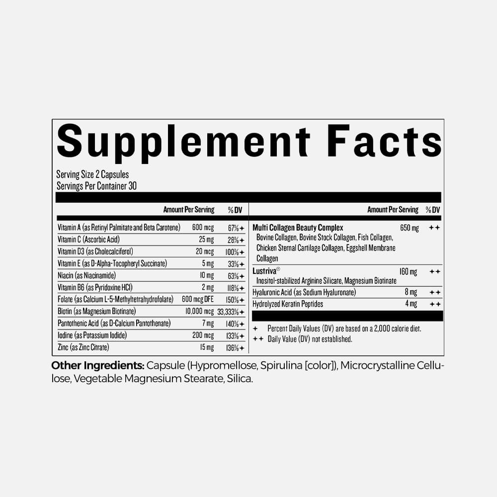 Biotin 10,000mcg with Collagen & Lustriva - 60 Capsules