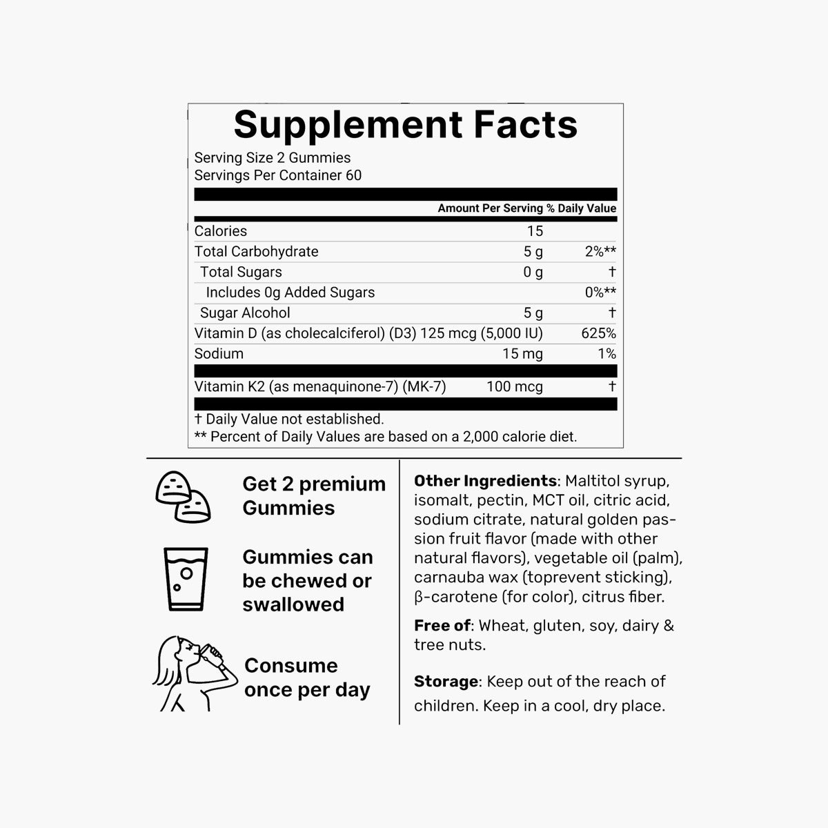 Vitamin D3 5000 IU + K2 MK-7 100mcg - Gummies