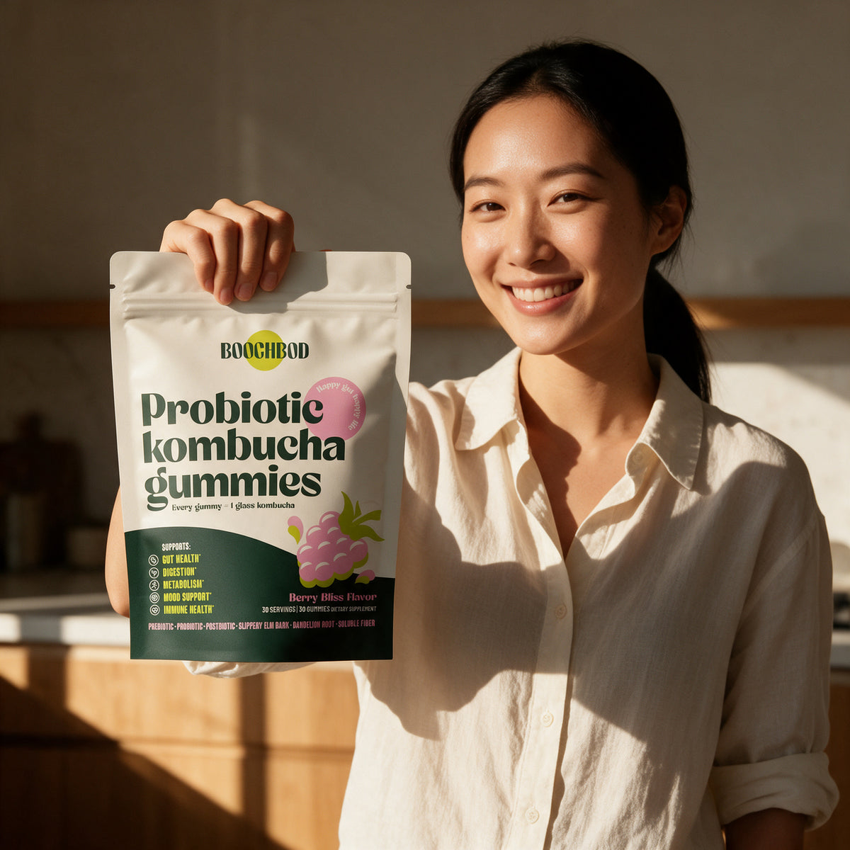 BoochBod - Probiotic Kombucha Gummies - Raspberry - 30 Gummies