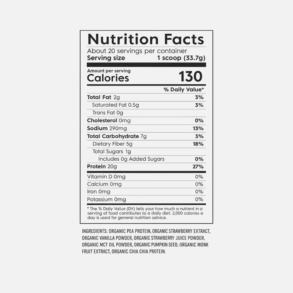 Organic Vegan Pea Protein 20g - 20 Servings Powder (Strawberry)