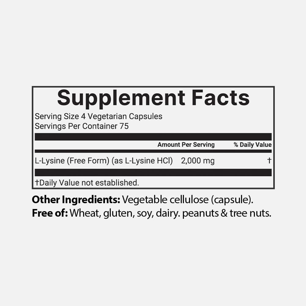 L-Lysine 2000mg - 300 Veggie Capsules