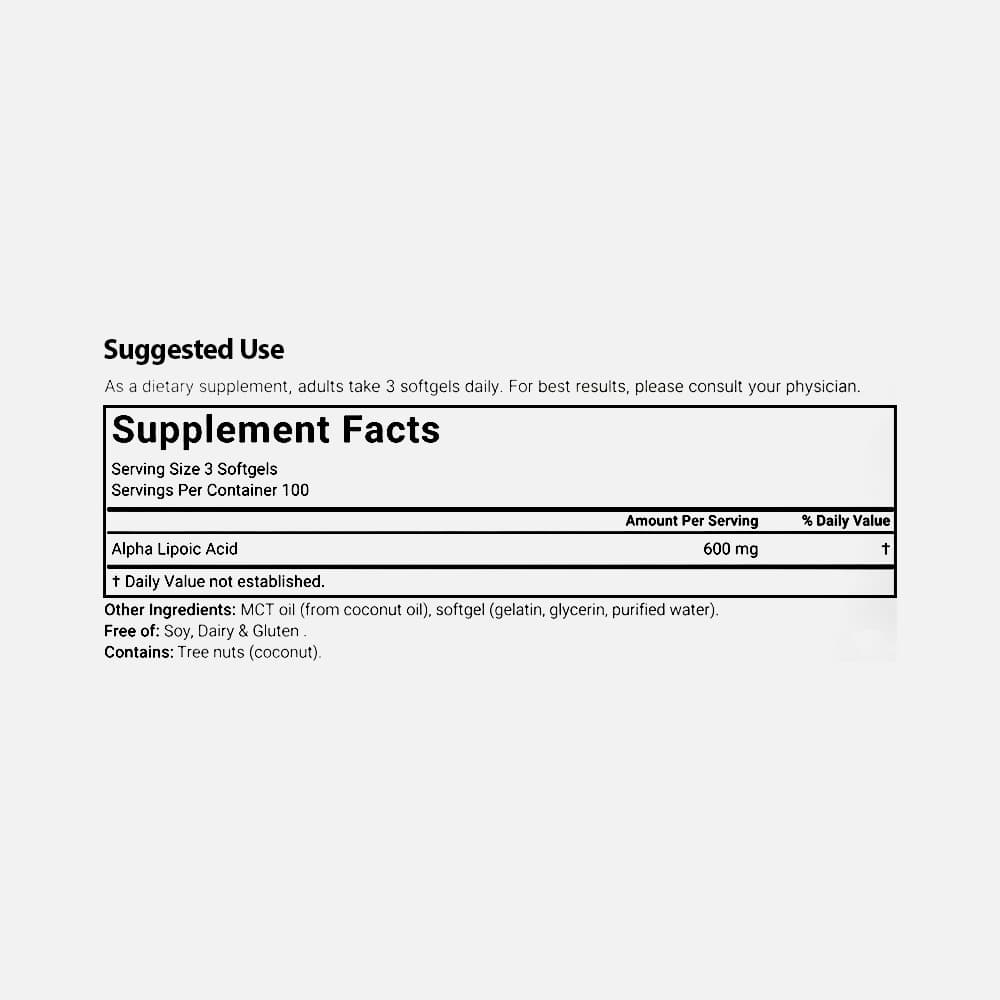 Alpha Lipoic Acid 600mg - 300 Softgels