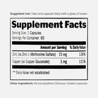 Zinc L-Methionine 15mg with Copper 1mg - 60 Capsules