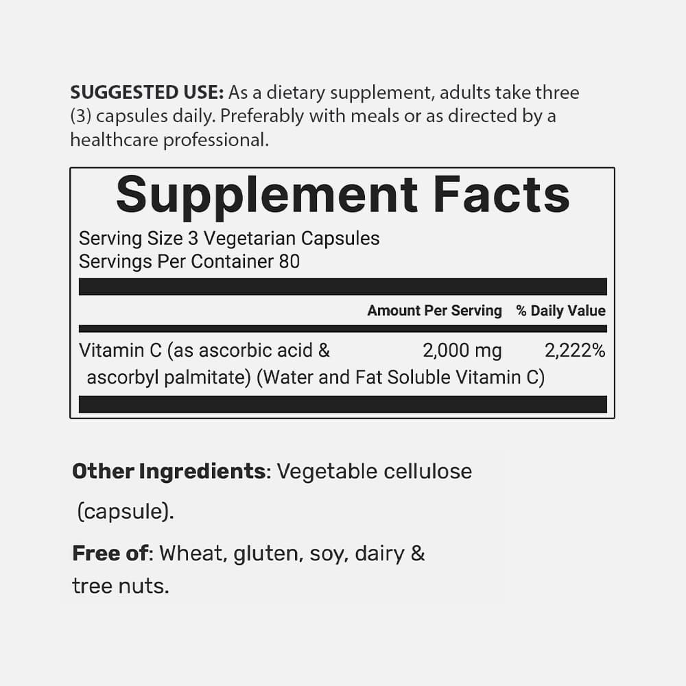Pure Vitamin C 2000mg - 240 Veggie Capsules