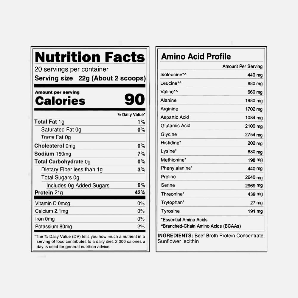 Beef Bone Broth Protein 21g - 1lb Powder (Unflavored)