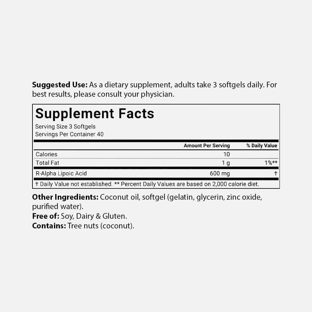R-Alpha Lipoic Acid 600mg - 120 Softgels
