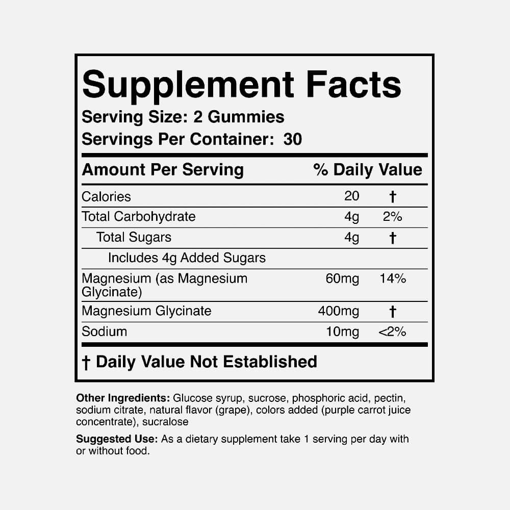 Magnesium Glycinate 400mg - 60 Grape Gummies