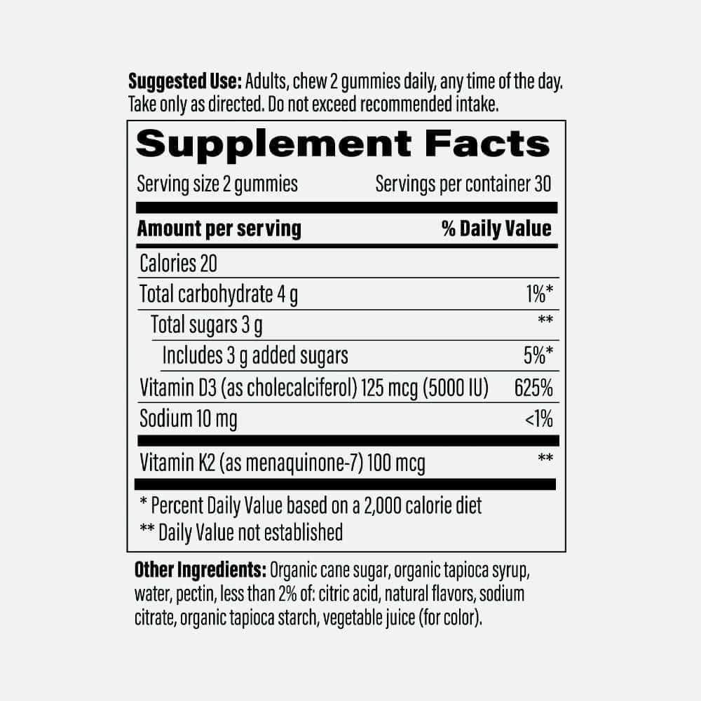 Vitamin D3 5000 IU + K2 - 60 Gummies