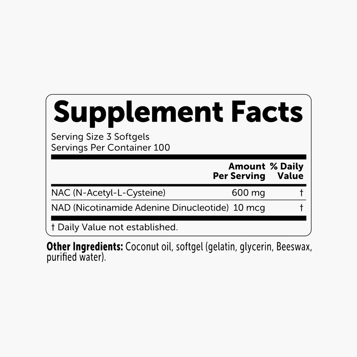 NAC 600mg with NAD+ - 300 Softgels
