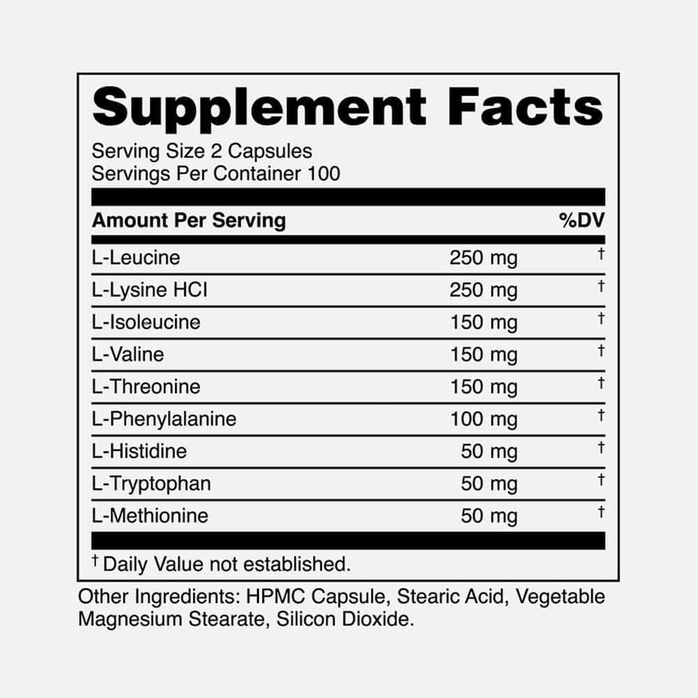 Essential Amino Acids 1200mg - 200 Capsules