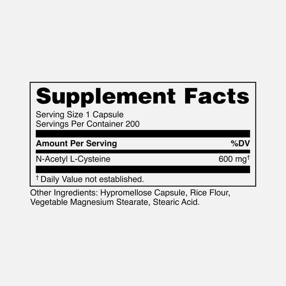 NAC (N-Acetyl Cysteine) 600mg - 200 Capsules