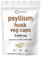 Micro Ingredients Psyllium Husk 3000mg - 500 Vegetarian, supplement bottle, 3000 mg