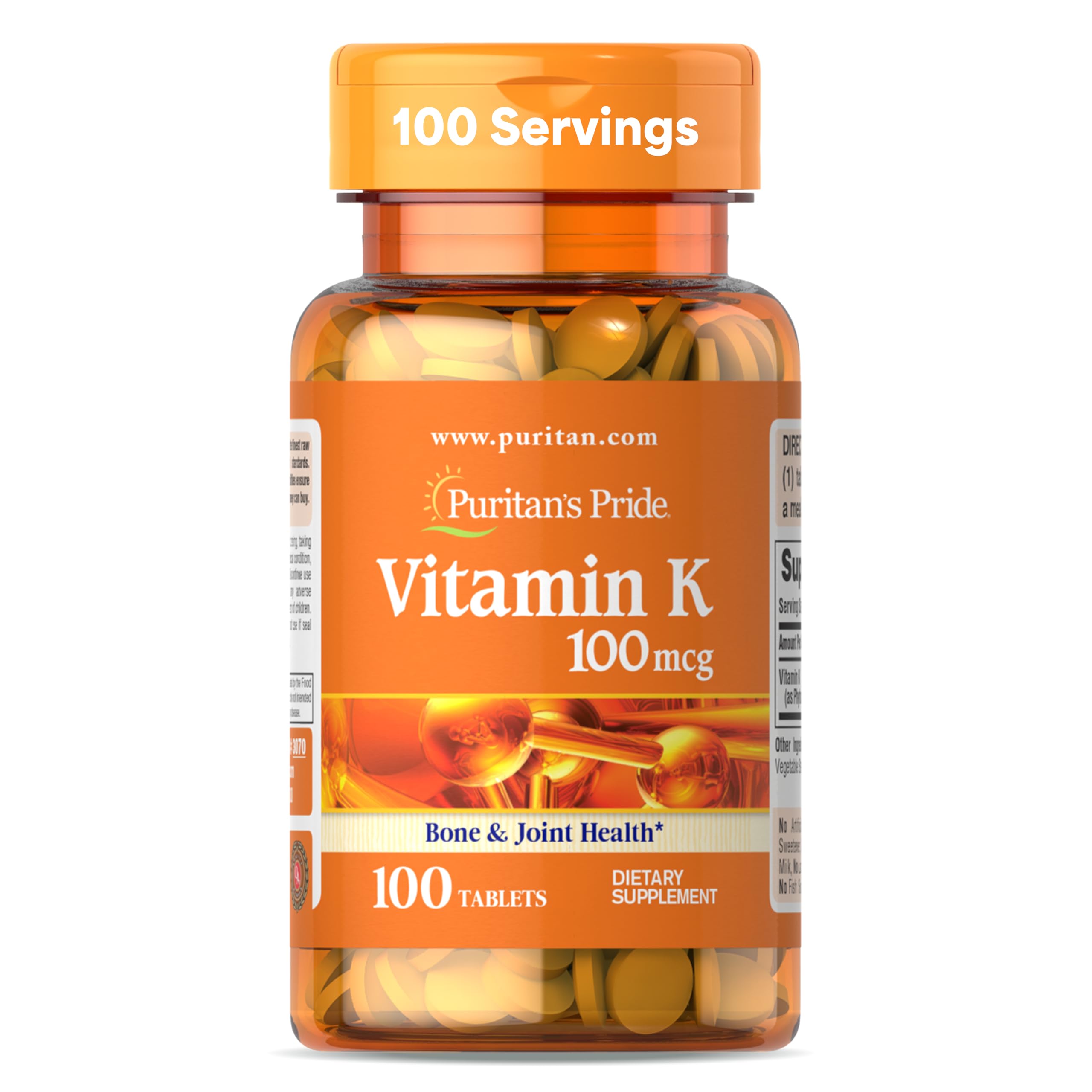 Puritan's Pride Vitamin K 100mcg, tablets bottle, 100 tablets