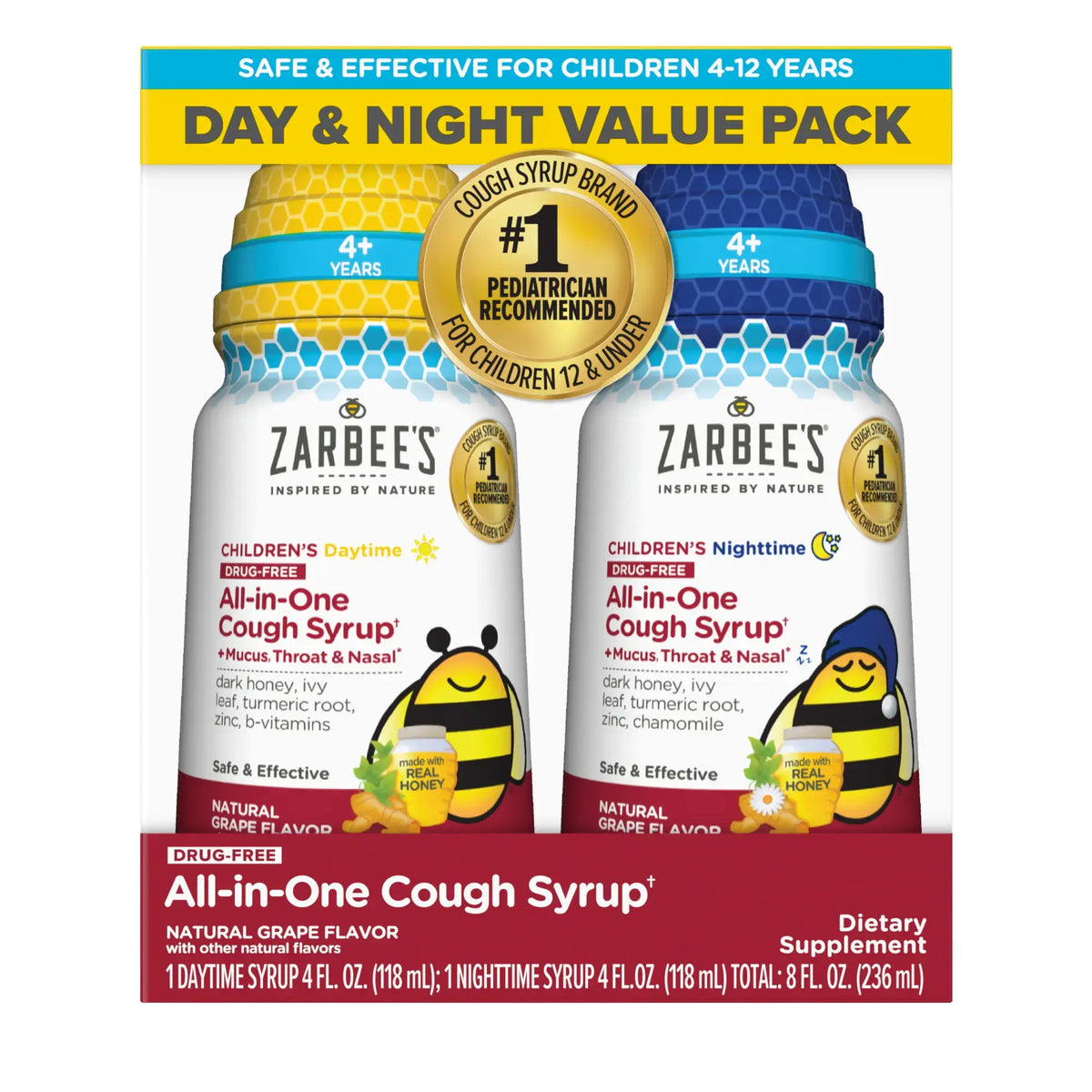 Zarbee's - Kid's Cough All-In-One Day & Night Value Pack - 2 x 4 fl oz