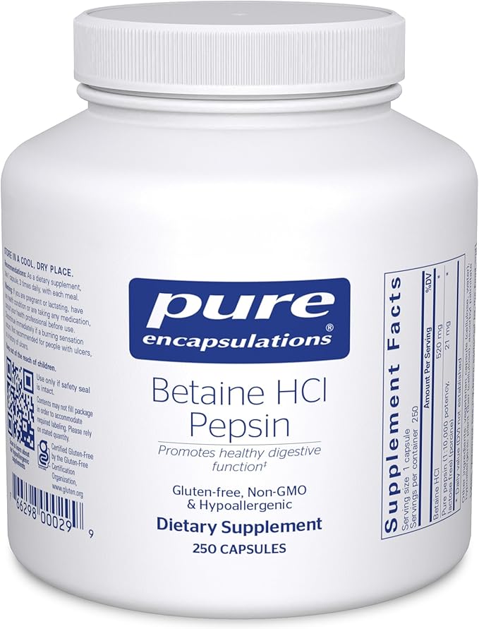Pure Encapsulations Betaine HCl Pepsin - 250 Capsules