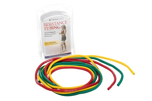 THERABAND Beginner Resistance Tubing Set – Yellow, Red & Green 5 ft Latex Bands