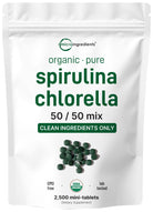 Micro Ingredients Organic Spirulina Chlorella 2000mg - 2,500 Mini, supplement bottle, 2000 mg