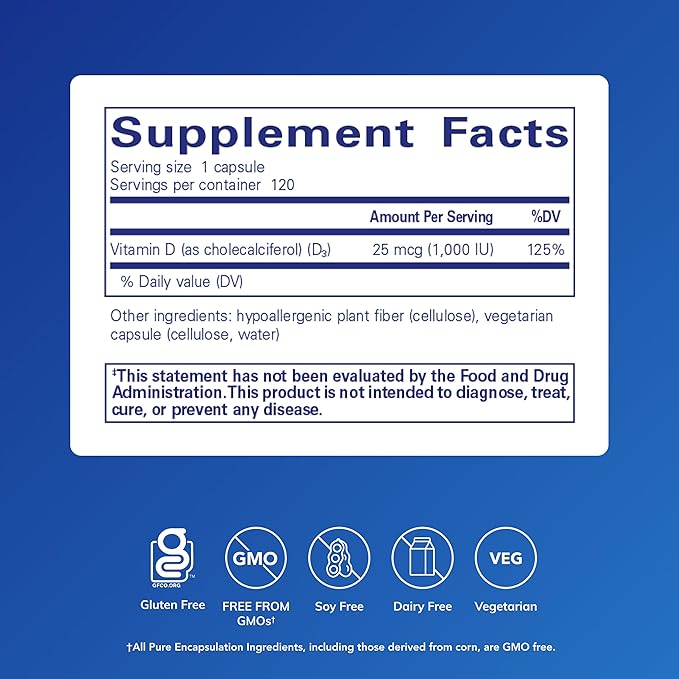 Pure Encapsulations Vitamin D3 1,000 IU - 120 Capsules