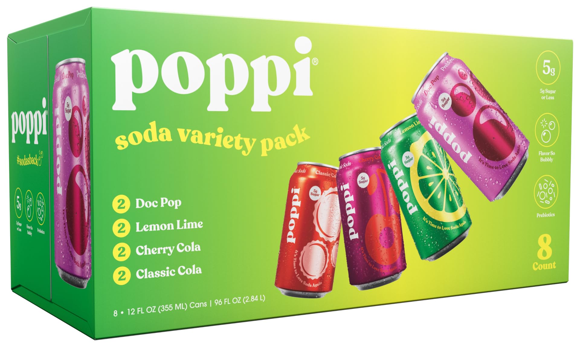 Poppi Classics Variety Prebiotic Soda - Pack of 8 - Multi Flavor, supplement bottle